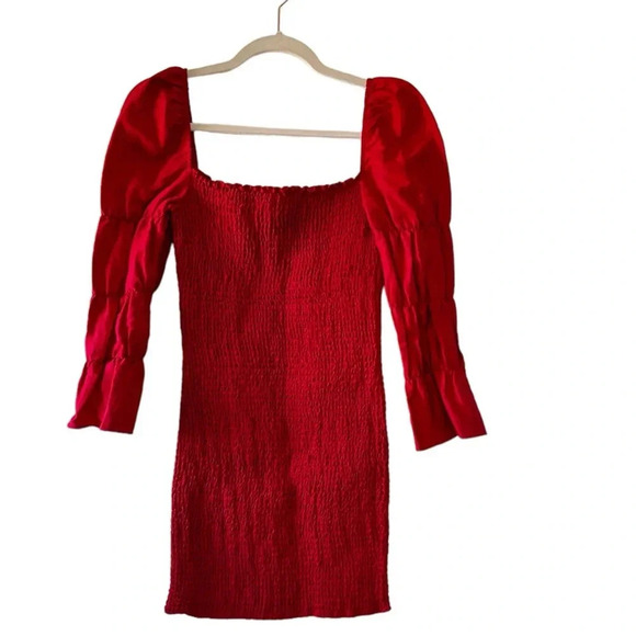 Reformation‎ Red Jacinta Linen Blend Bodycon Smocked Mini Dress Medium - Picture 3 of 7